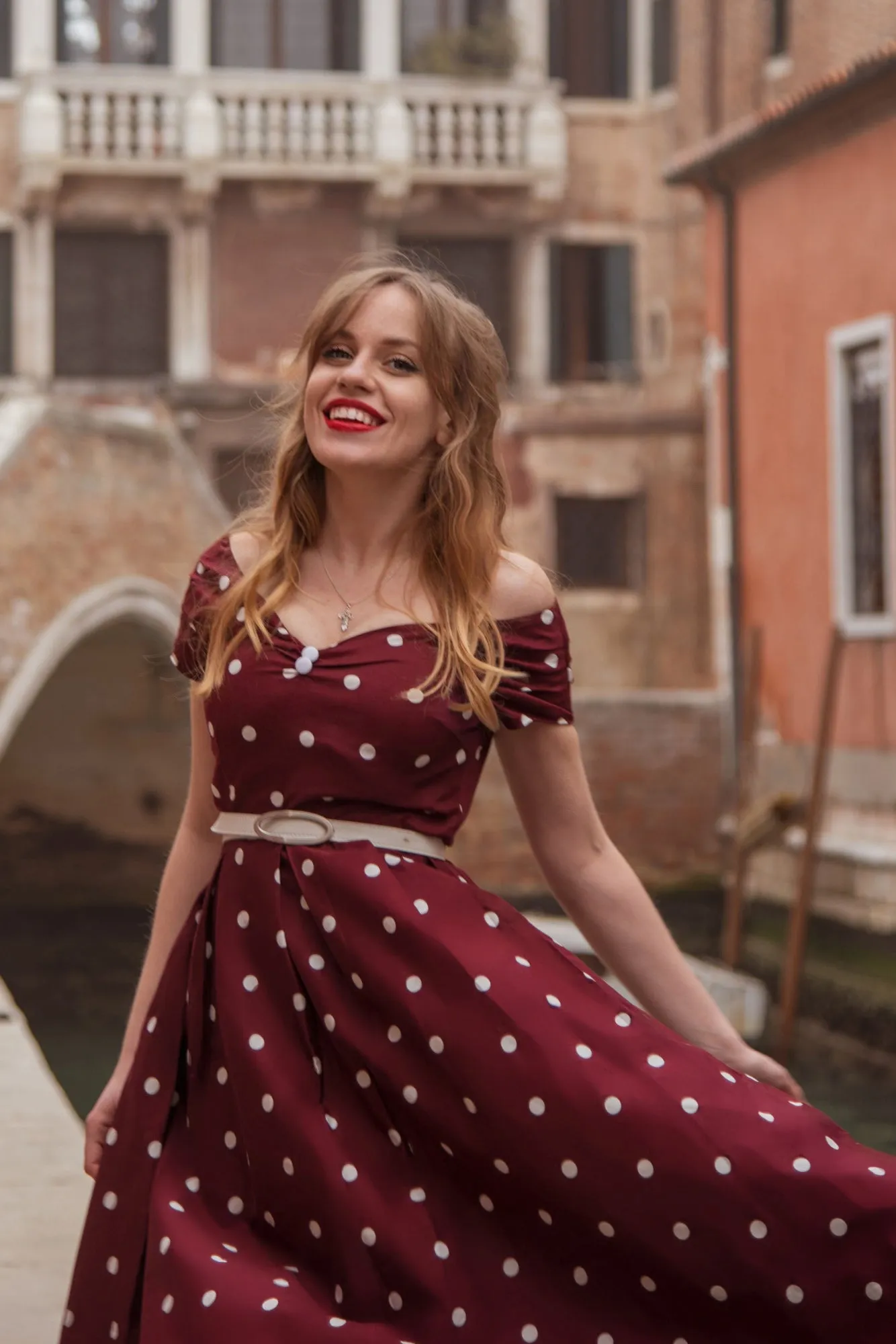Miss Lily Dress in Burgundy Dots