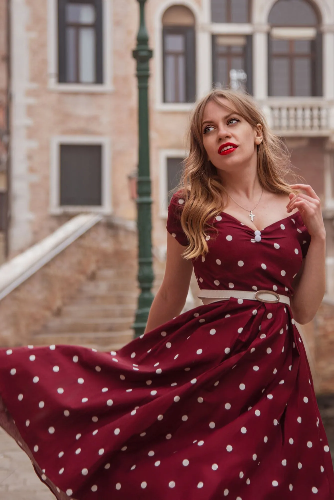 Miss Lily Dress in Burgundy Dots