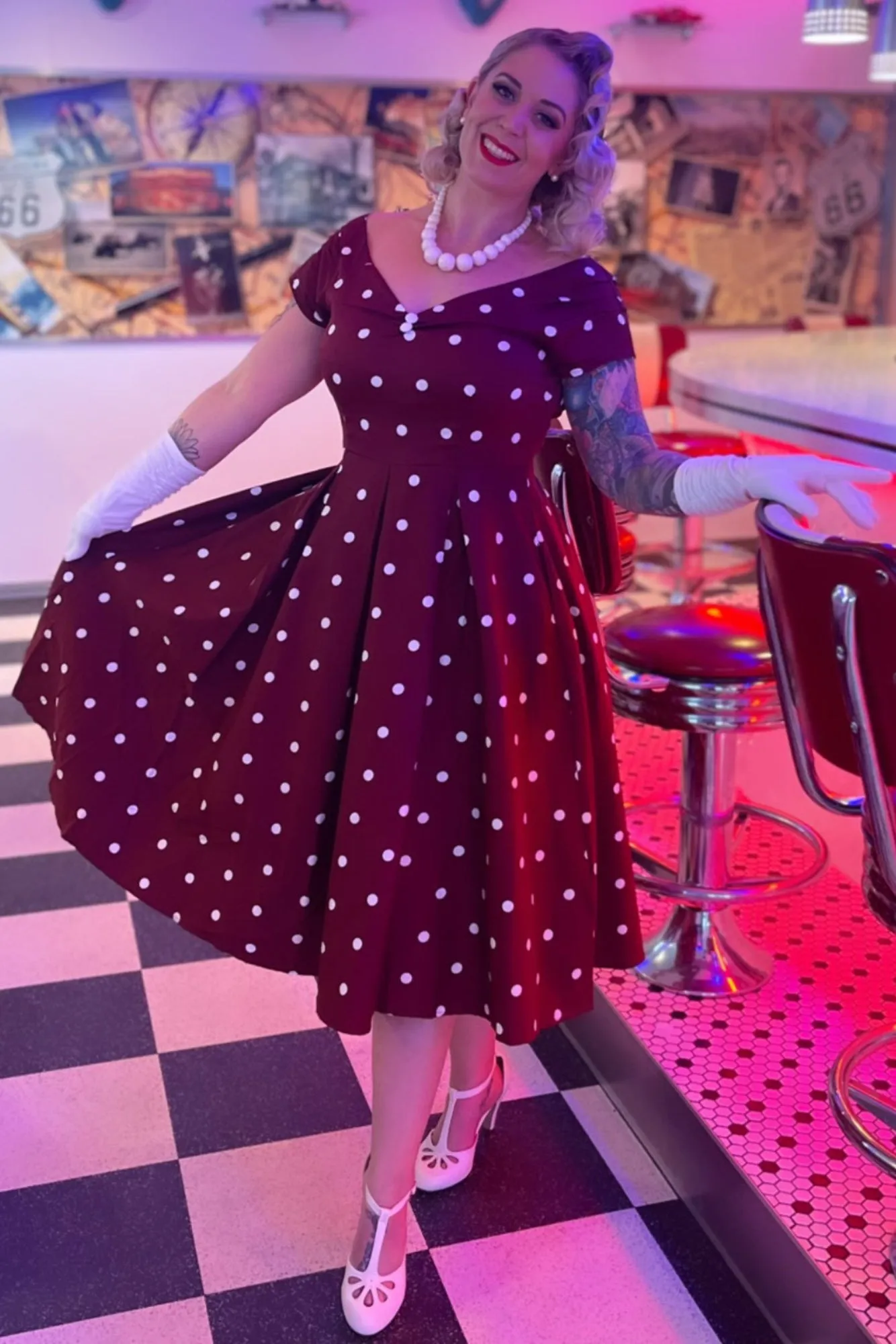 Miss Lily Dress in Burgundy Dots