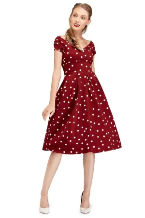 Miss Lily Dress in Burgundy Dots
