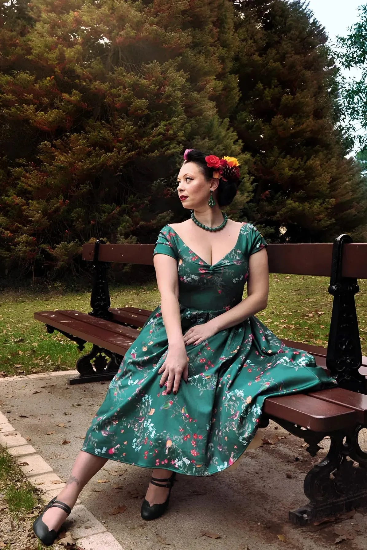 Miss Lily Dress in Green Bird