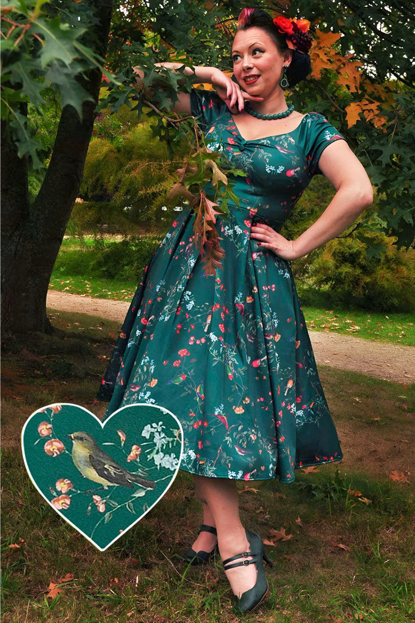 Miss Lily Dress in Green Bird