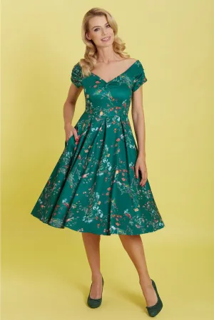 Miss Lily Dress in Green Bird