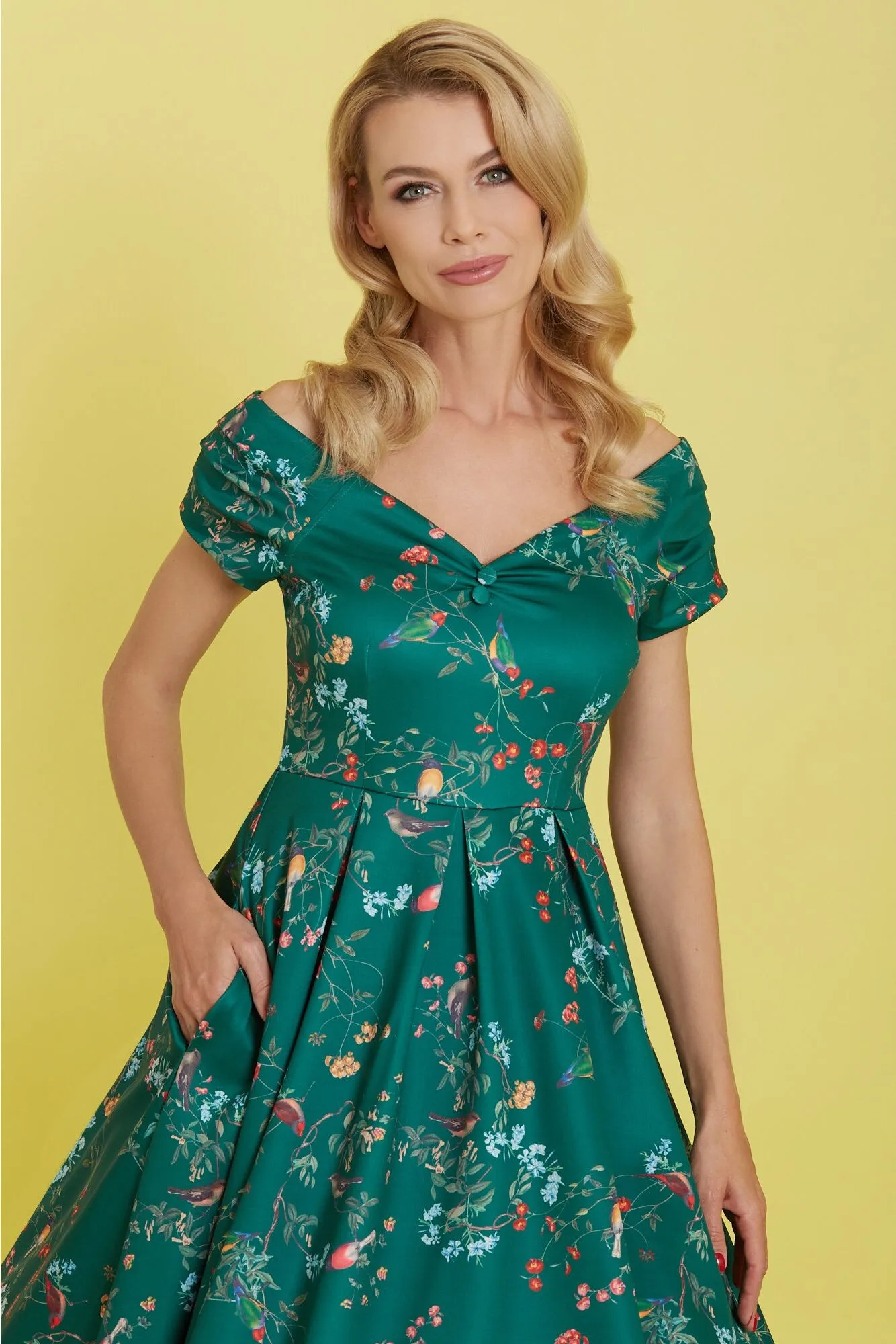 Miss Lily Dress in Green Bird