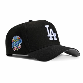 New Era 9Forty A-Frame Los Angeles Dodgers 100th Anniversary Patch Snapback Hat - Black. White