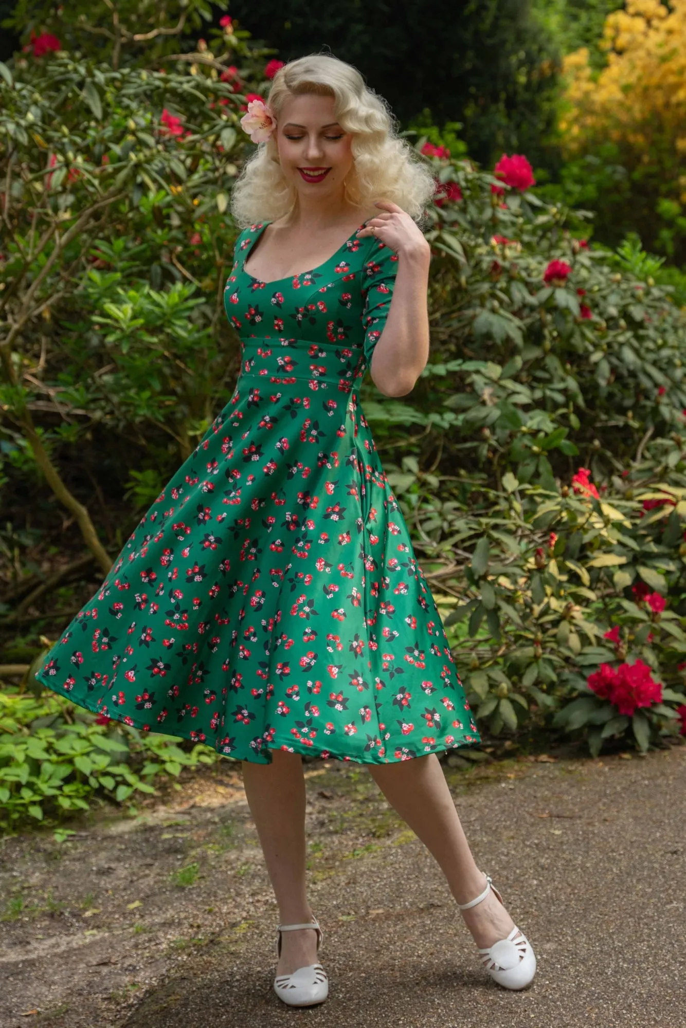 Scarlette Dress in Green Cherry