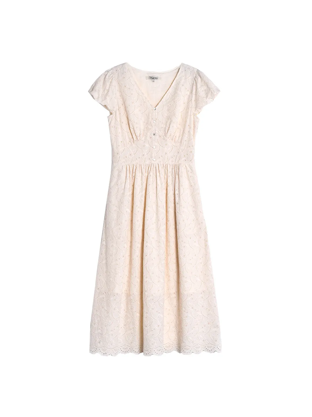 Soleil V-Neck Embroidery 100% Cotton Dress