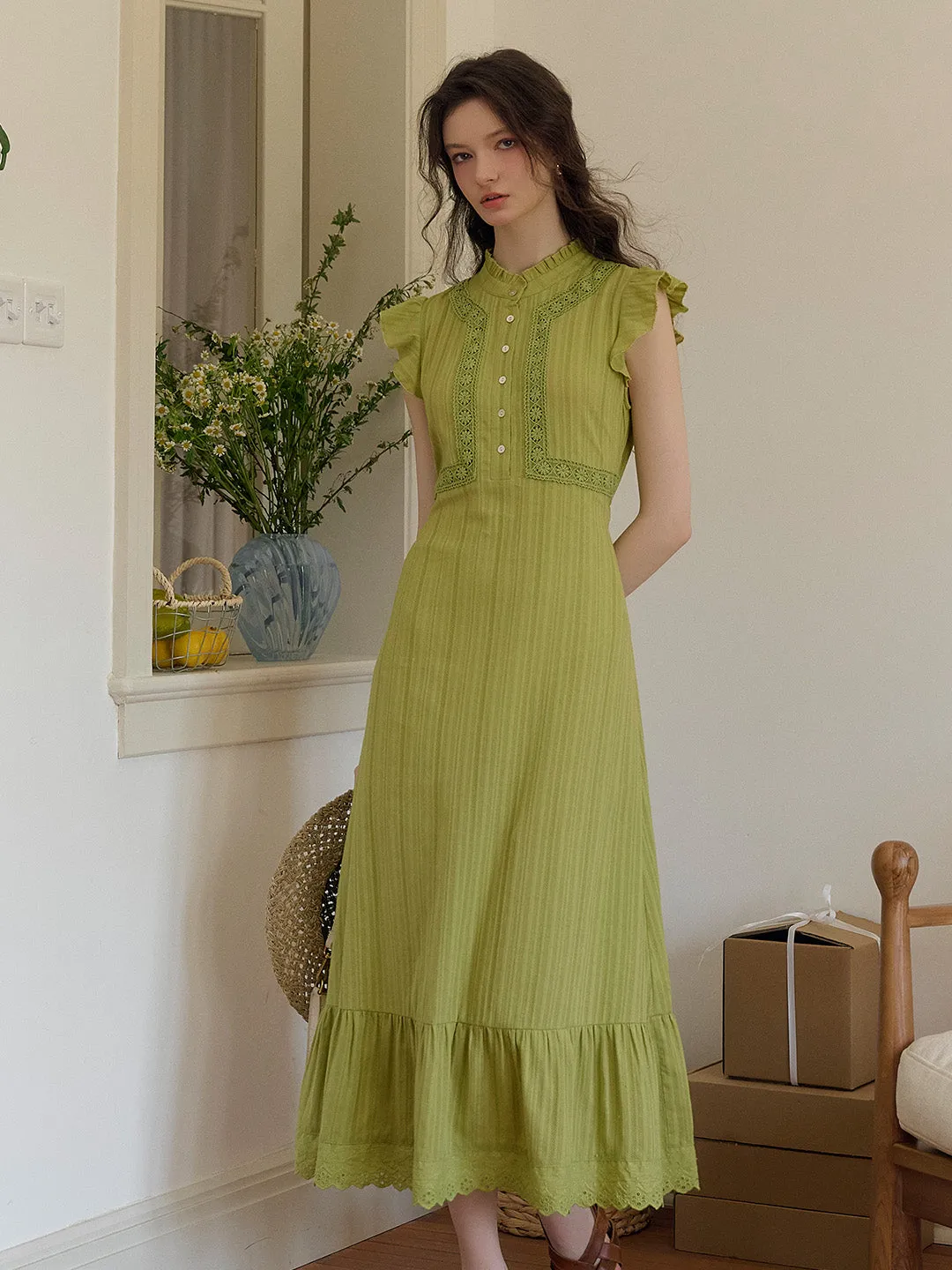 Soraya Stand Collar Ruffle Sleeve Dress