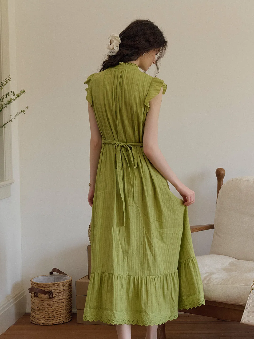 Soraya Stand Collar Ruffle Sleeve Dress