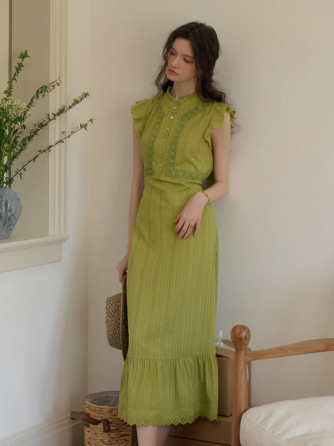Soraya Stand Collar Ruffle Sleeve Dress