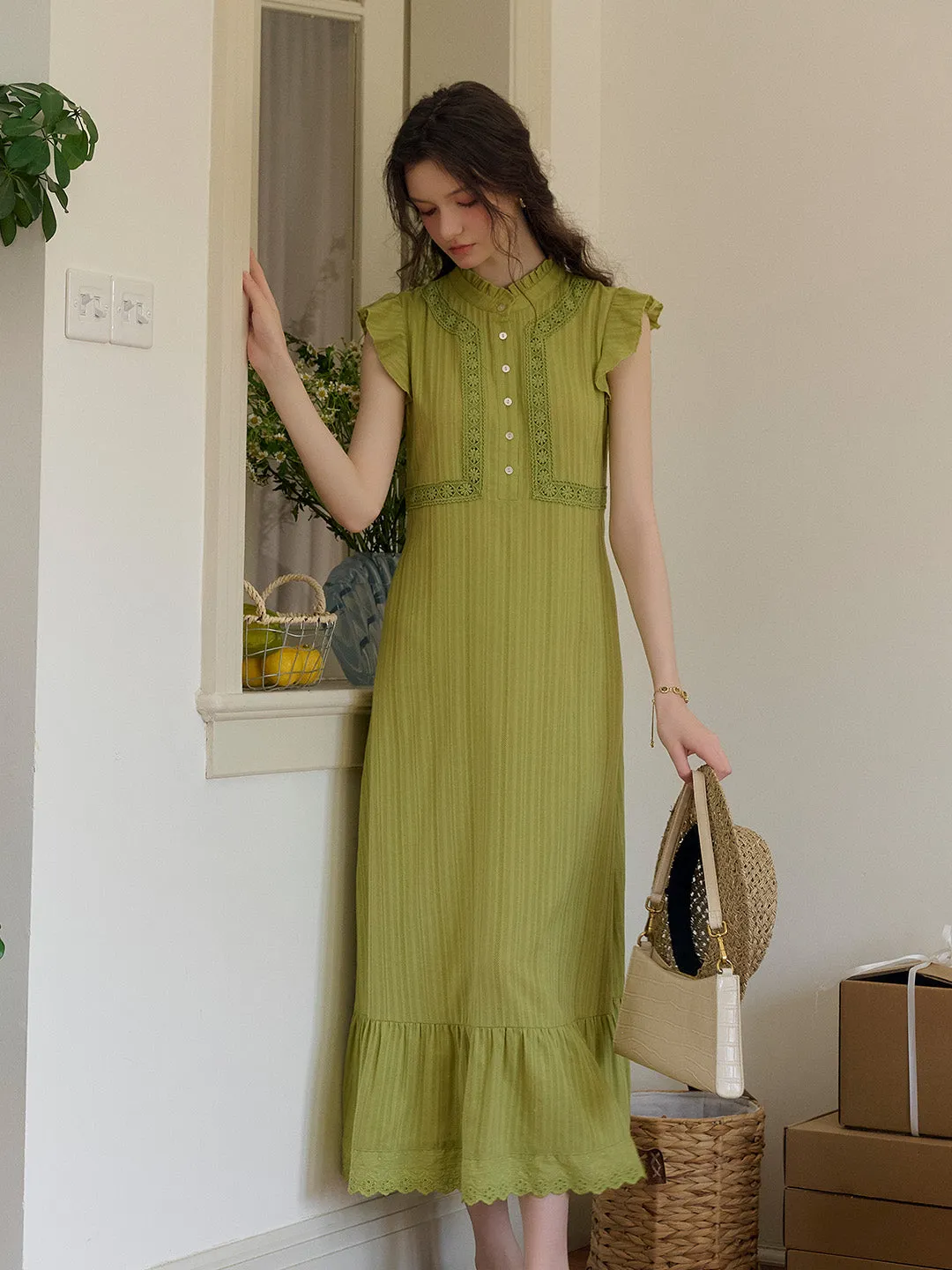 Soraya Stand Collar Ruffle Sleeve Dress