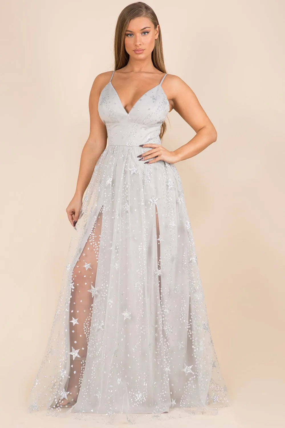 Stella Maxi Dress in Silvery Gray