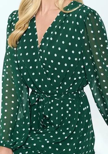 Tea Date Dress in Green Dots