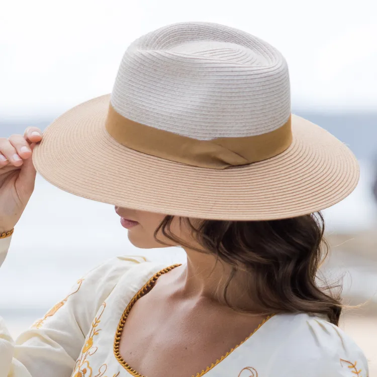 Tina M Copenhagen Maui Wide Brim Fedora - Mixed Camel/Camel